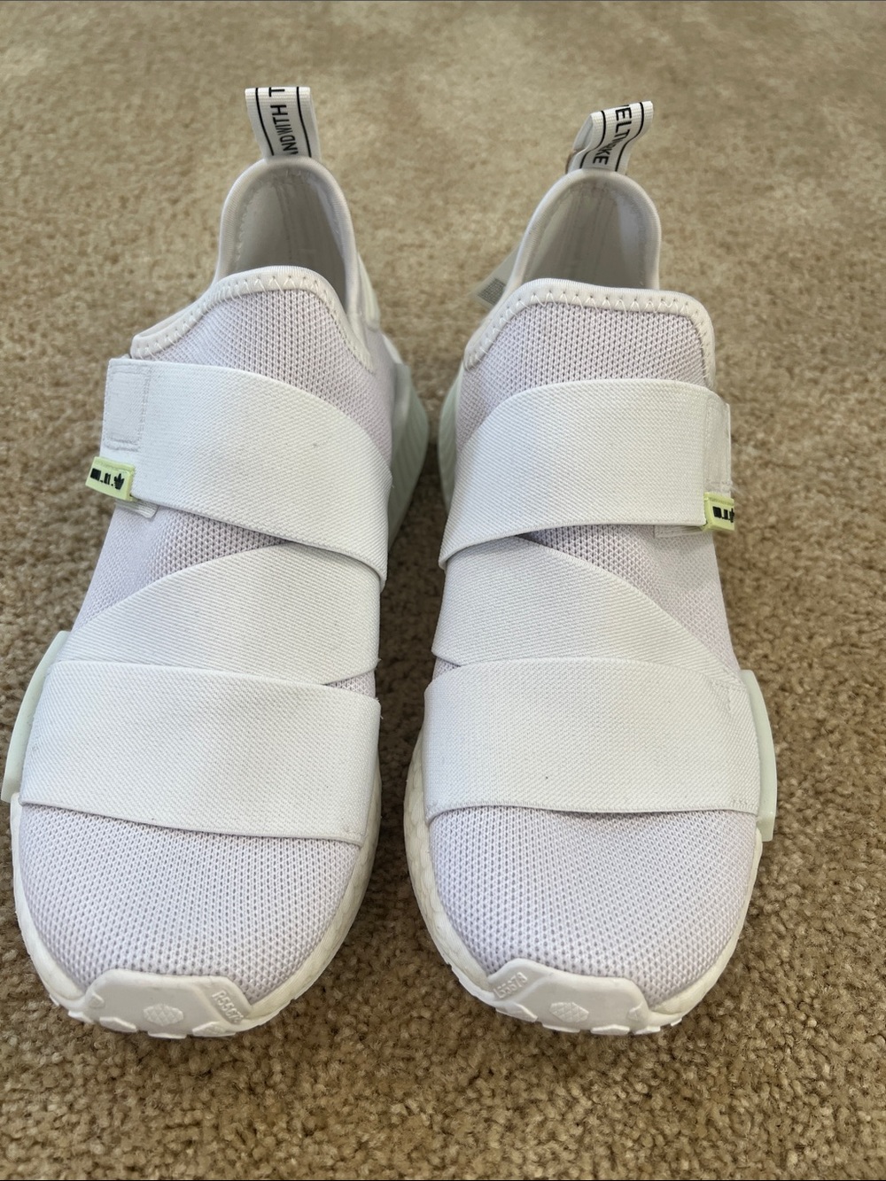 adidas Women White Slip-On Athletic Sneakers with Elastic Cross Straps